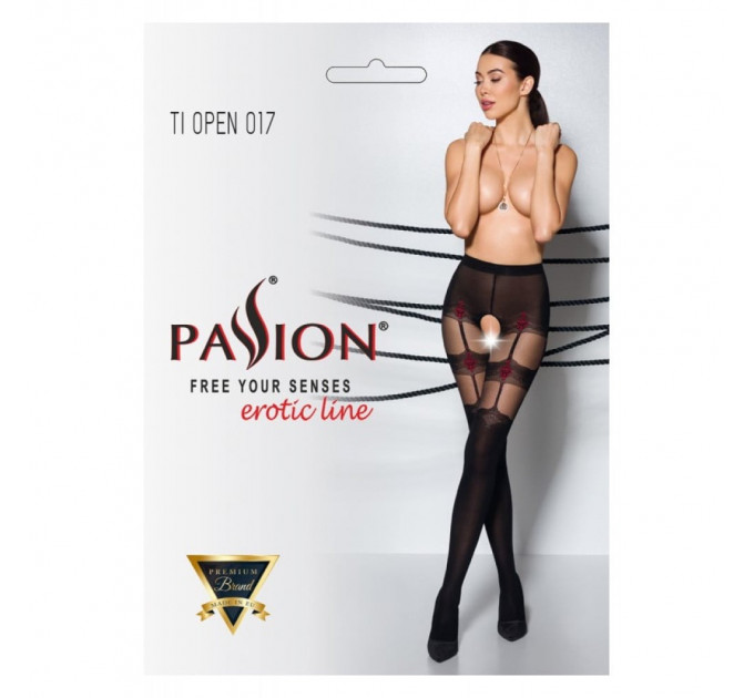 Колготки с имитацией чулков и узором Passion TIOPEN 017 (20/40 den) черные, 1/2