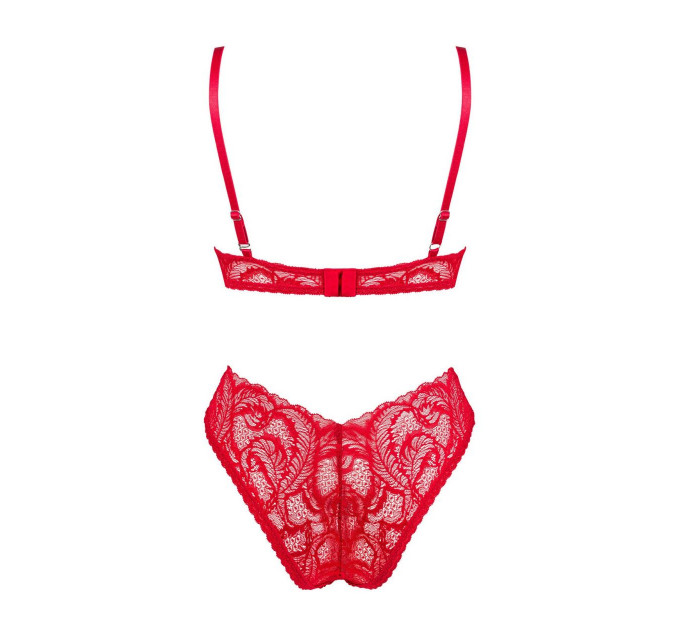 Комплект кружевной Obsessive Atenica c ассиметричным дизайном бюстье, красный, XS/S