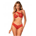 Комплект кружевной Obsessive Atenica c ассиметричным дизайном бюстье, красный, XS/S
