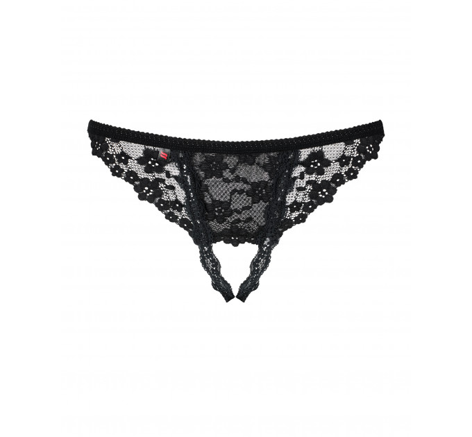 Кружевные трусики с доступом Letica crotchless thong black L/XL - MINI