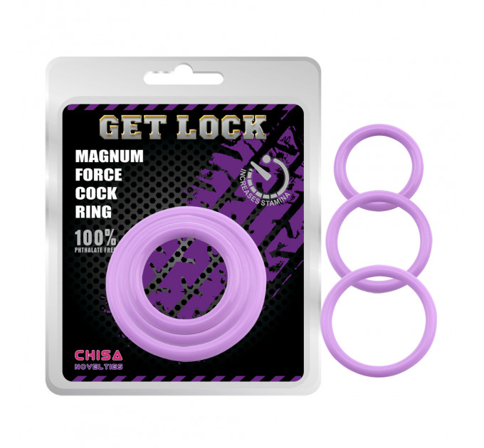 Набір ерекційних кілець Chisa Get Lock magnum force cock, фіолетові, 3 шт