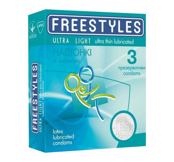 Презервативи латекс 0.04 мм 3шт, FREESTYLES з додатковим мастилом