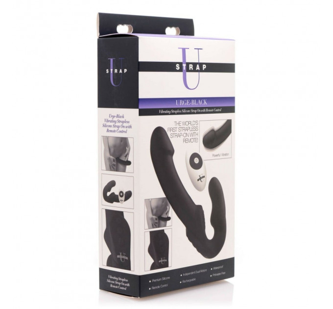 Безремневий страпон із пультом Urge Strapless Strap-On Vibrator чорний
