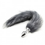 Анальна пробка S лисий хвіст DS Fetish Anal plug S faux fur fox tail light grey polyeste