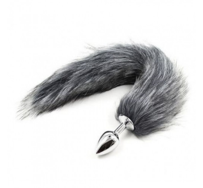Анальна пробка S лисий хвіст DS Fetish Anal plug S faux fur fox tail light grey polyeste