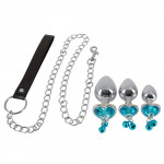 Анальные пробки с поводком You2Toys Butt Plug Set, серебристые