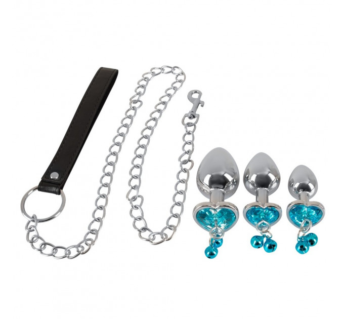 Анальные пробки с поводком You2Toys Butt Plug Set, серебристые