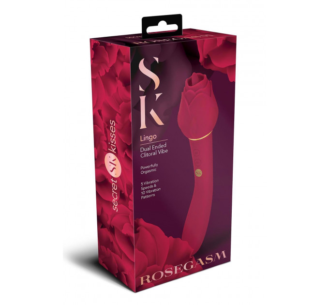 Двойной клиторальный вибратор в виде розы Secret Kisses Rosegasm, красный
