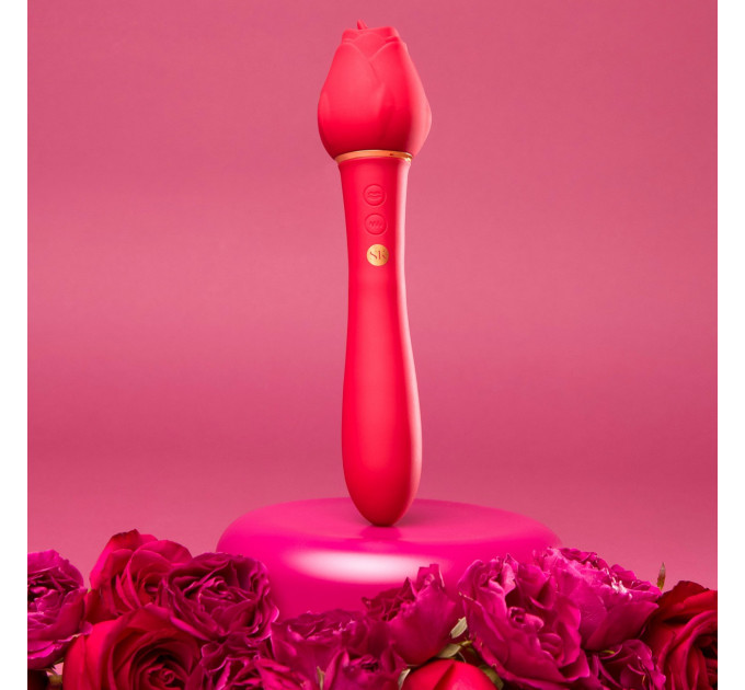 Двойной клиторальный вибратор в виде розы Secret Kisses Rosegasm, красный