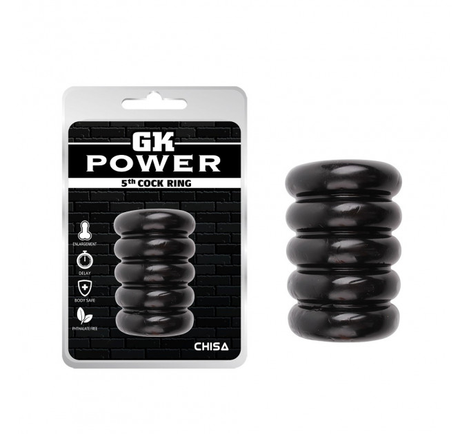 Эрекционное кольцо многоярусное Chisa GK Power, с рельефом, черный