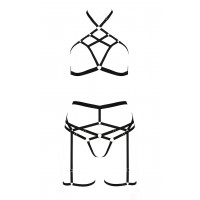 Комплект білизни зі стреп-стрічками та поясом для панчох MORGAN SET WITH OPEN BRA black S/M - Passion