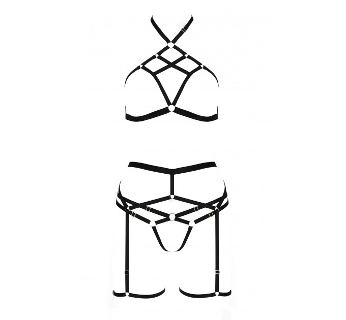 Комплект белья со стреп-лентами и поясом для чулок MORGAN SET WITH OPEN BRA black S/M - Passion