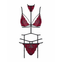 Комплект мереживний з поясом для панчох Obsessive Sugestina 3-pcs set S/M