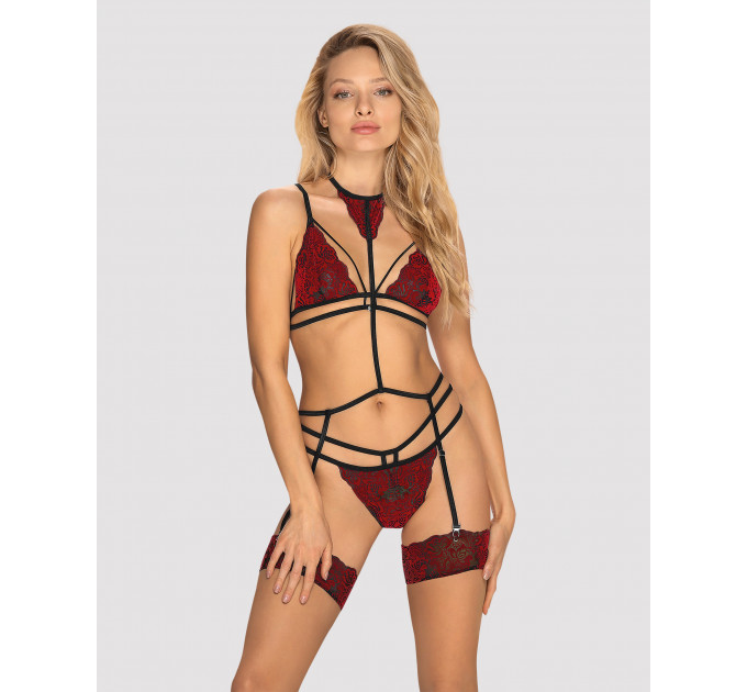 Комплект кружевной с поясом для чулок Obsessive Sugestina 3-pcs set S/M