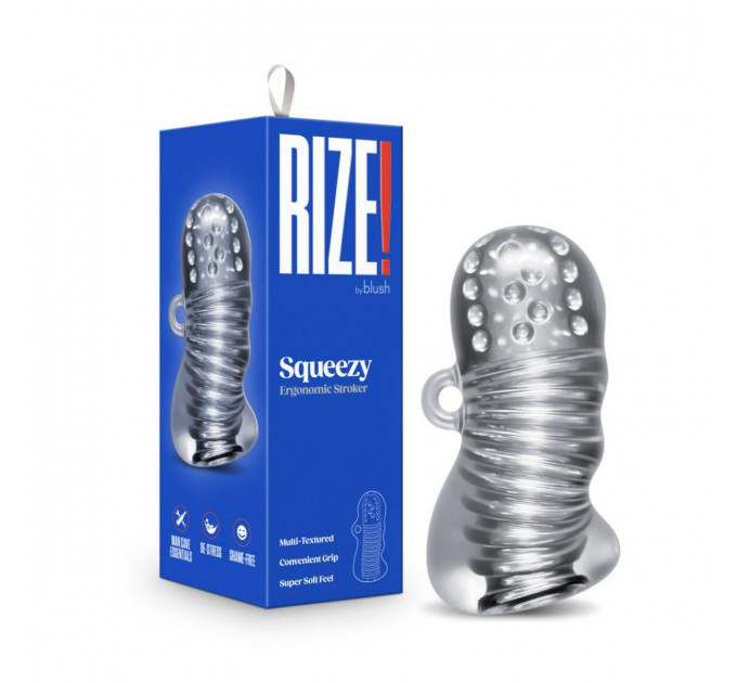 Мастурбутор хай-тек с петлей для пальца Rize Squeezy прозрачный, 11.4 х 5 см