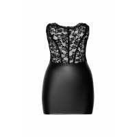Платье виниловое с кружевом F300 Noir Handmade Solace со шнуровкой, черное, размер M