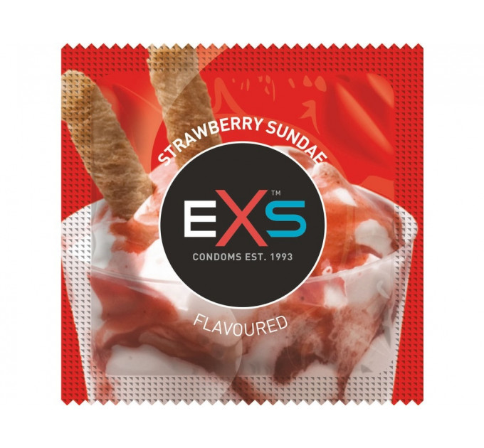 Презервативи латексні EXS Flavoured Strawberry Sundae зі смаком полуниці, веганські (ціна за 10 шт)
