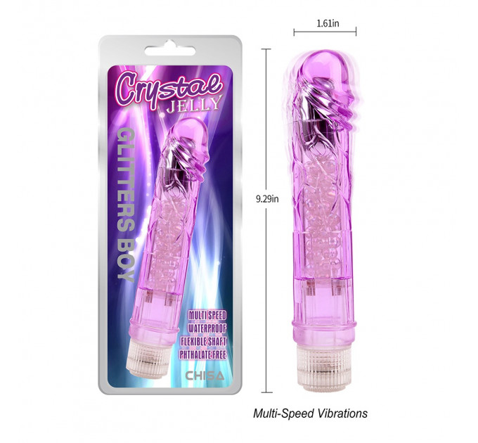 Прозрачный реалистичный вибратор Chisa Crystal Jellie на батарейках, фиолетовый