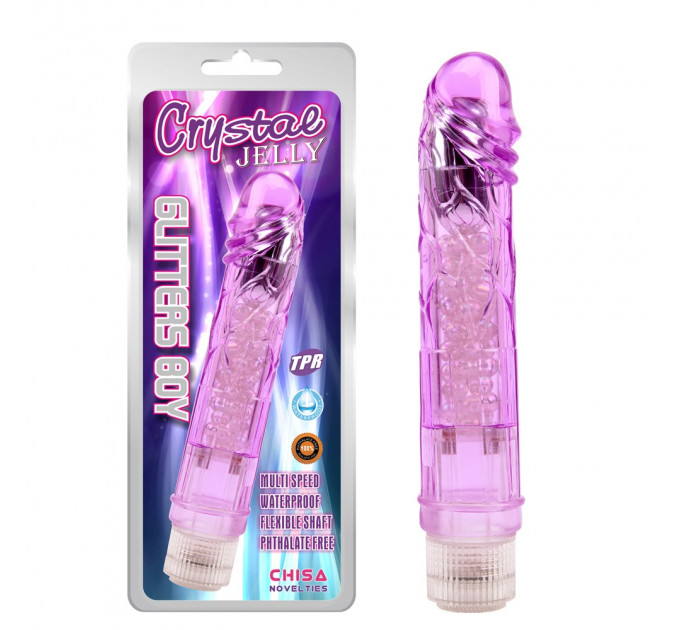 Прозрачный реалистичный вибратор Chisa Crystal Jellie на батарейках, фиолетовый