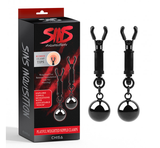 Зажимы для сосков Chisa Sins Inquisition Playful Weighted Nipple Clamps с грузиками, черные