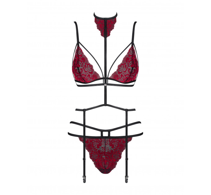 Комплект кружевной с поясом для чулок Obsessive Sugestina 3-pcs set L/XL