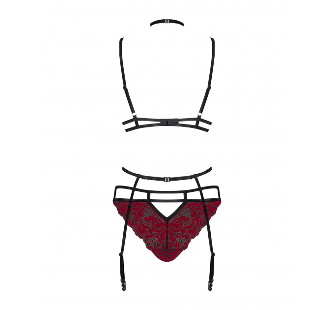Комплект кружевной с поясом для чулок Obsessive Sugestina 3-pcs set L/XL