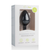 Анальна пробка із кристалом Easytoys, силіконова, чорна, 8.5 х 3.3 см.