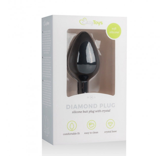 Анальна пробка із кристалом Easytoys, силіконова, чорна, 8.5 х 3.3 см.