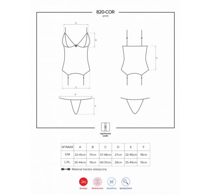 Корсет Obsessive 820-COR-1 corset & panties L/XL
