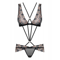 Мереживне боді Obsessive 873-SEA-1 з візерунками, чорний, S/M