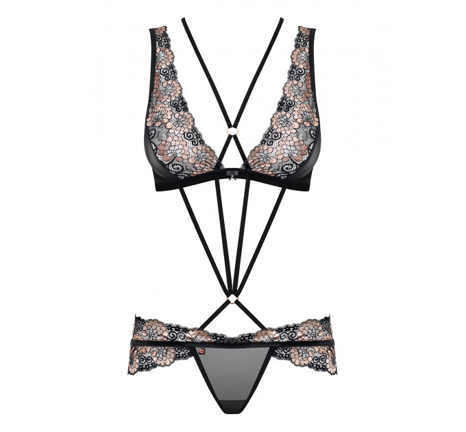 Боди кружевное Obsessive 873-SEA-1 с узорами, черный, S/M