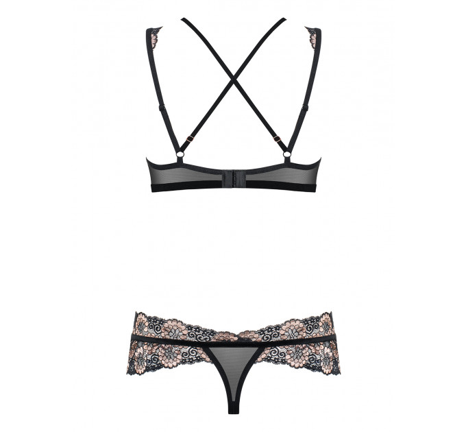 Боди кружевное Obsessive 873-SEA-1 с узорами, черный, S/M