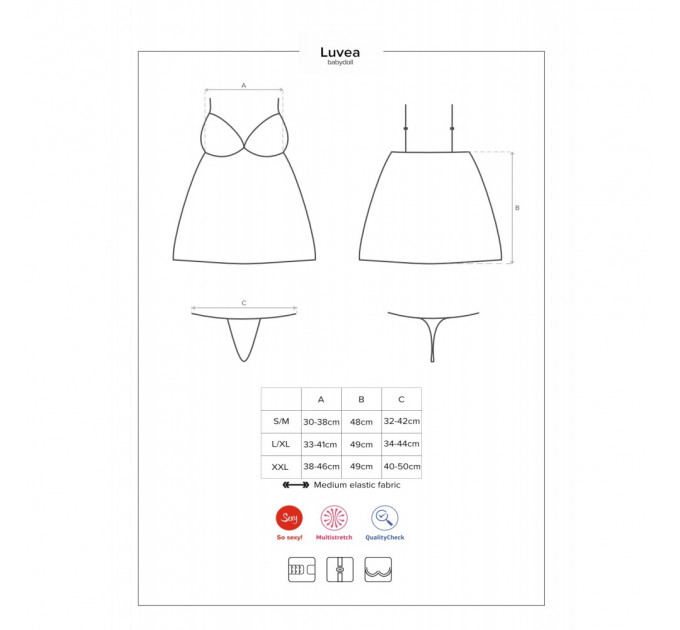 Пеньюар на косточках Obsessive LUVAE с трусиками в комплекте, черный, XS/S