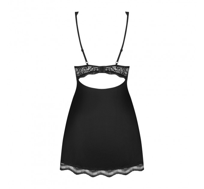 Пеньюар на косточках Obsessive LUVAE с трусиками в комплекте, черный, XS/S