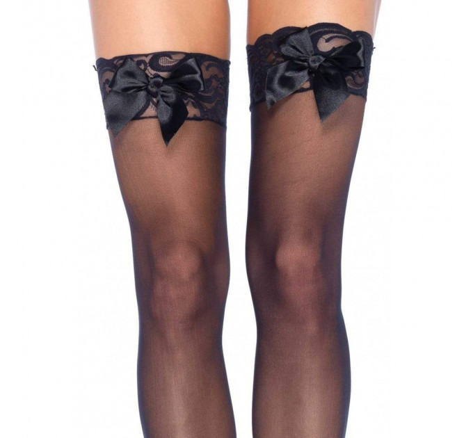 Чулки с кружевом и бантом Leg Avenue One Size Bunny Sheer Thigh High, черные