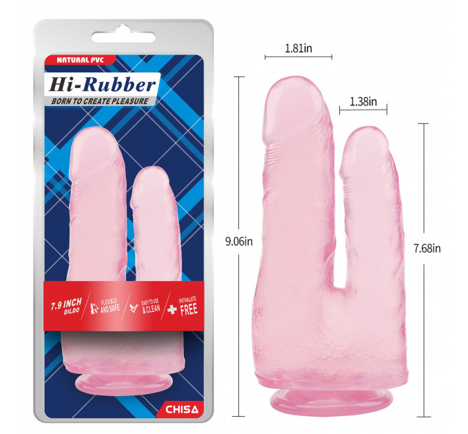 Фаллоимитатор двойной Chisa Hi-Rubber 7.9 на присоске, розовый