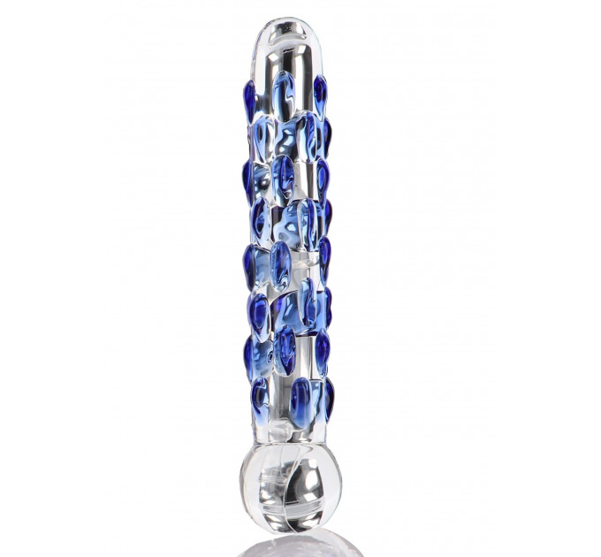 Фаллоимитатор стеклянный с рельефом Diamond Dazzler прозрачный с голубым, 18 см х 3.5 см