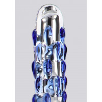 Фаллоимитатор стеклянный с рельефом Diamond Dazzler прозрачный с голубым, 18 см х 3.5 см