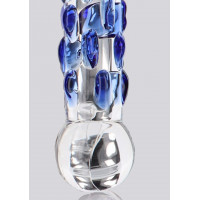 Фаллоимитатор стеклянный с рельефом Diamond Dazzler прозрачный с голубым, 18 см х 3.5 см