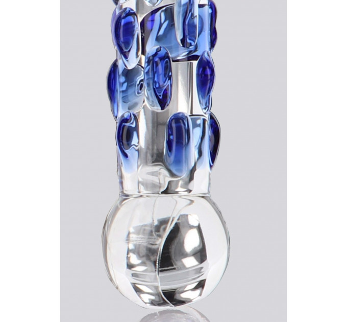 Фаллоимитатор стеклянный с рельефом Diamond Dazzler прозрачный с голубым, 18 см х 3.5 см