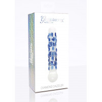 Фаллоимитатор стеклянный с рельефом Diamond Dazzler прозрачный с голубым, 18 см х 3.5 см