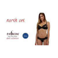 Комплект білизни з латексу Passion NORTH SET з мереживним оздобленням, чорний, S/M