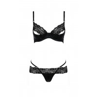 Комплект білизни з латексу Passion NORTH SET з мереживним оздобленням, чорний, S/M
