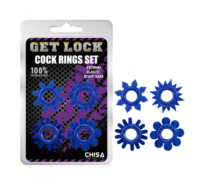 Набір ерекційних кілець Chisa GK Power Cock Rings з різними структурами, сині
