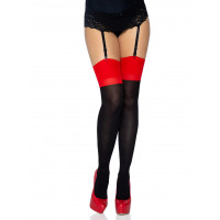 Непрозрачные чулки с красными вставками Leg Avenue Opaque 2 Tone Stockings O/S