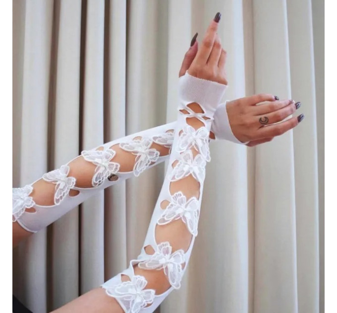 Перчатки белые с бабочками Leg Avenue