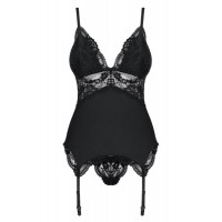 Корсет Obsessive 810-COR-1 з мереживом та пажами для панчох, чорний, L/XL