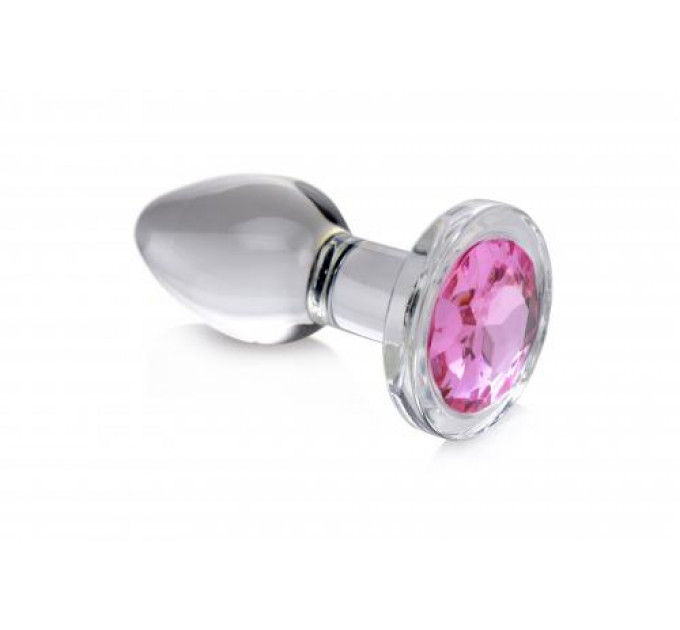 Анальна пробка зі стразом Pink Gem Glass Anal Plug With Gem скляна, Medium