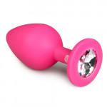 Анальна пробка із кристалом Easytoys, силіконова, рожева, 8.5х3.3 см