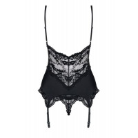 Корсет Obsessive 810-COR-1 з мереживом та пажами для панчох, чорний, L/XL
